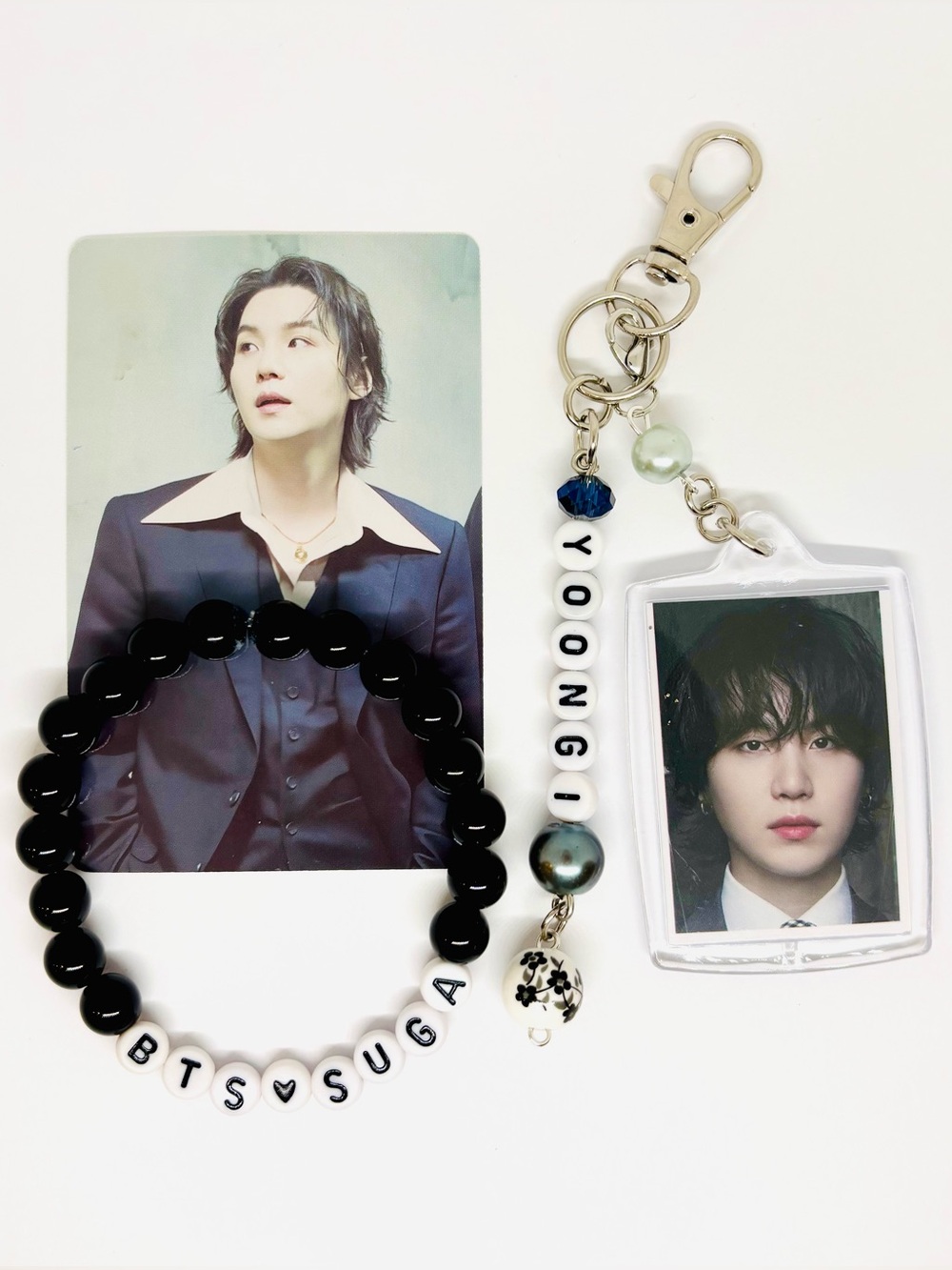 (3pcs) BTS SUGA MIN YOONGI PHOTO KEYCHAIN BRACELET PHOTO CARD BUNDLE